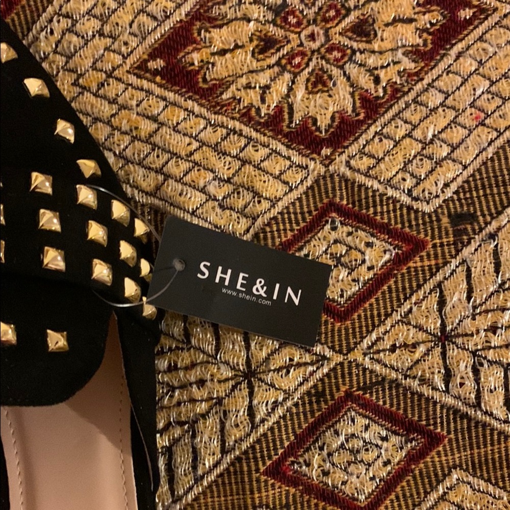 SHEIN Black and Gold Studded Suede Mules - Picture 2 of 7
